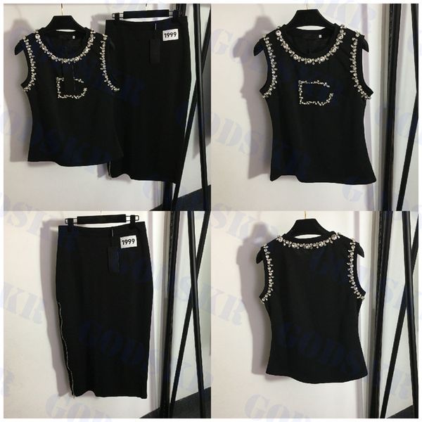 designer two piece dress diamond letter tanks zipper high waist skirt fashion black womens clothing sets, White
designer two piece dress diamond letter tanks zipper high waist skirt fashion black womens clothing sets, White