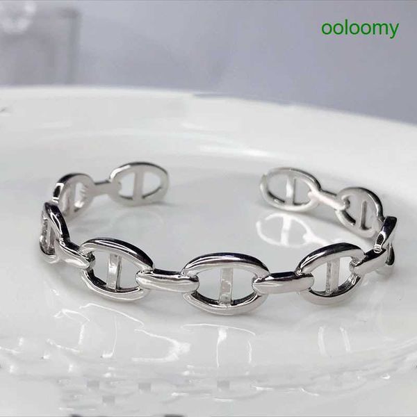 hemres designer bracelet new s925 silver korean edition bracelet creative chain opening pig nose non deformable jewelry, Golden;silver