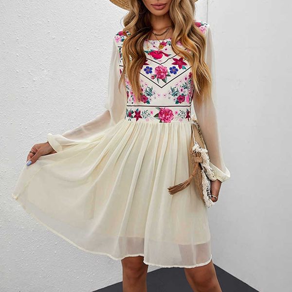 shiying spring and autumn bohemian chiffon mid-skirt new plant flower round neck mesh perspective long sleeve dress, Black;gray
shiying spring and autumn bohemian chiffon mid-skirt new plant flower round neck mesh perspective long sleeve dress, Black;gray