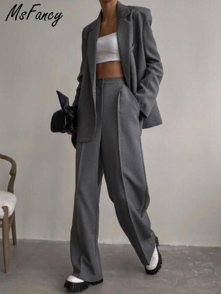 pants msfancy grey blazer suits women single button blazer high waist wide leg trouser 2 piece sets female official suits, White
pants msfancy grey blazer suits women single button blazer high waist wide leg trouser 2 piece sets female official suits, White