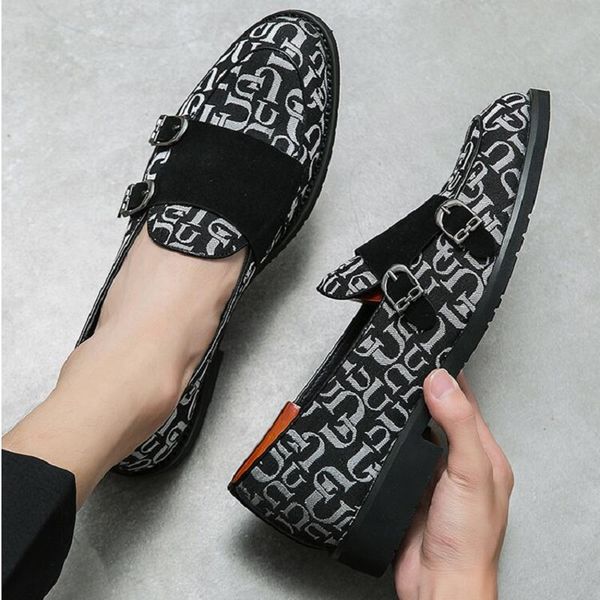 men's casual shoes double buckle monk shoes breathable graffiti handmade mocassin homme d2h33, Black
men's casual shoes double buckle monk shoes breathable graffiti handmade mocassin homme d2h33, Black