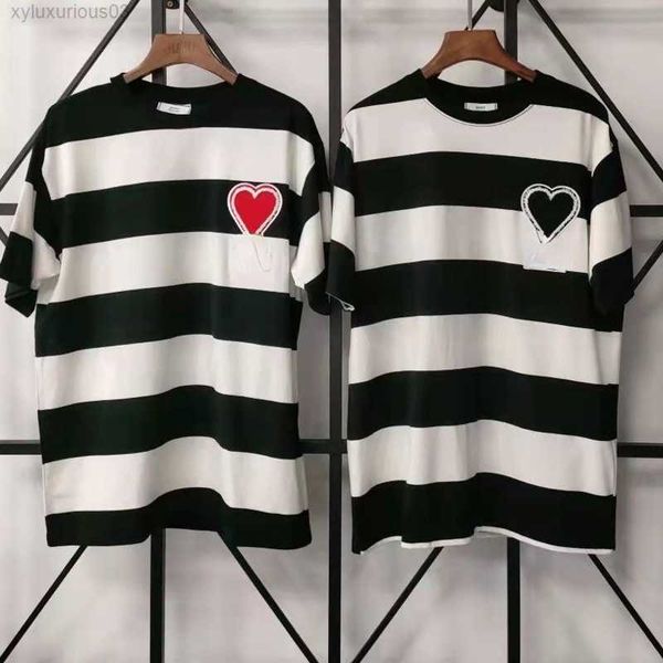 a22mi men's t shirt red heart embroidery love wide striped round neck short sleeve and women's pullover, Black
a22mi men's t shirt red heart embroidery love wide striped round neck short sleeve and women's pullover, Black