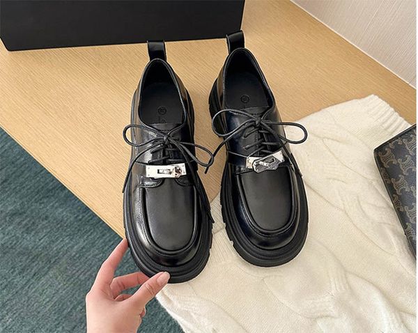 round single shoes head lace-up british style everything with loafers heightener, Black
round single shoes head lace-up british style everything with loafers heightener, Black