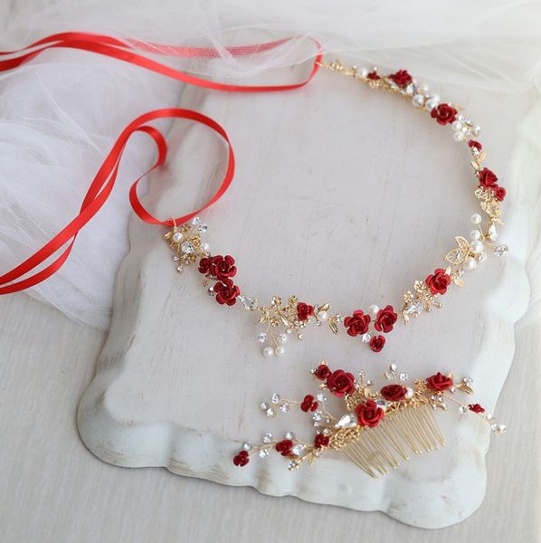 red floral bridal hair accessories headband gold color wedding hair comb accessories women prom headpiece jewelry, Silver
red floral bridal hair accessories headband gold color wedding hair comb accessories women prom headpiece jewelry, Silver