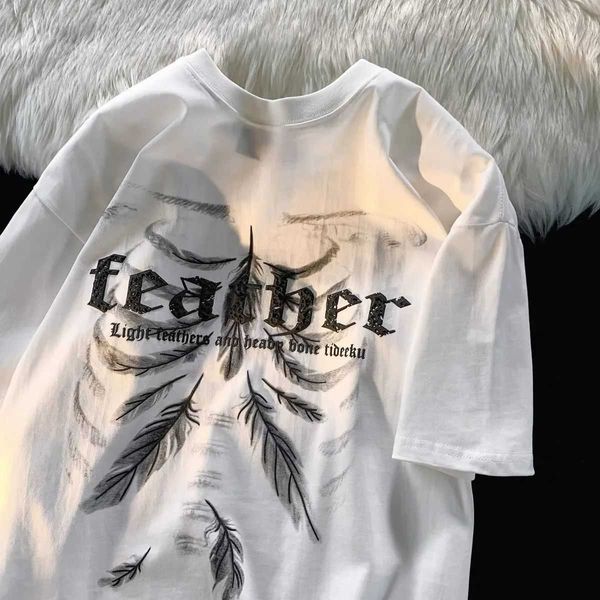 men's t-shirts european and american sleeved t shirt men and women summer port style letter feather print fashion loose lovers y2k z042, White;black
men's t-shirts european and american sleeved t shirt men and women summer port style letter feather print fashion loose lovers y2k z042, White;black