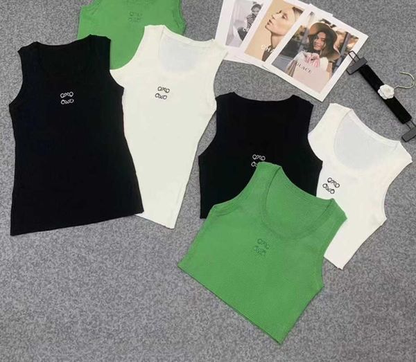 women designer embroidery t shirt sleeveless breathable knitted knits tee sport tank vest yoga tees888, White
women designer embroidery t shirt sleeveless breathable knitted knits tee sport tank vest yoga tees888, White