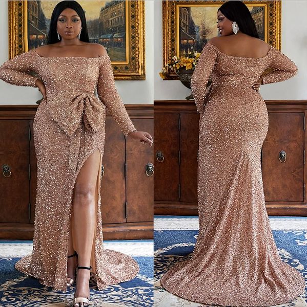 sparkly lace plus size evening dresses off the shoulder long sleeves prom gowns mermaid side split sweep train special occasion dress, Black
sparkly lace plus size evening dresses off the shoulder long sleeves prom gowns mermaid side split sweep train special occasion dress, Black