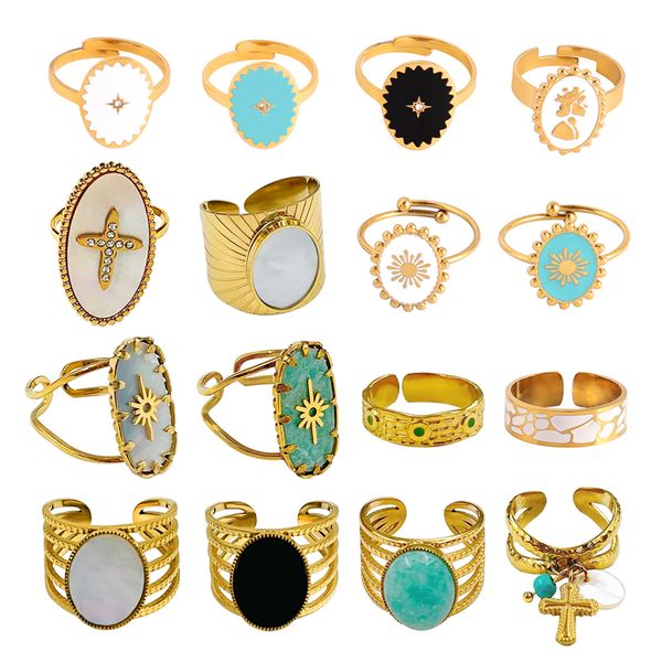 cluster rings stainless steel open for women wide ring colorful geometry chain female jewelry party gift wholesale 230424, Golden;silver
cluster rings stainless steel open for women wide ring colorful geometry chain female jewelry party gift wholesale 230424, Golden;silver
