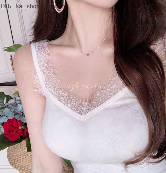 knits & tees south korea's dongmen new attractive pure black eyelash lace edge slim hanging tank for 21, White
knits & tees south korea's dongmen new attractive pure black eyelash lace edge slim hanging tank for 21, White