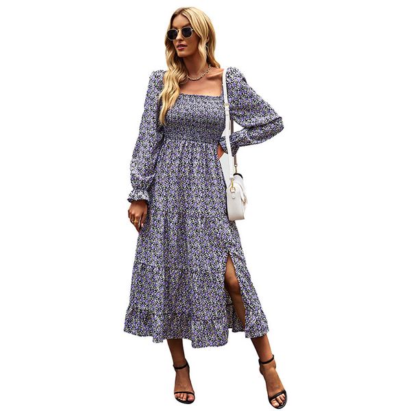 square backless a-line midi casual dress pullover puff long sleeves elastic ruches chest high waist floral printed panelled ruffles split vi, Black;gray
square backless a-line midi casual dress pullover puff long sleeves elastic ruches chest high waist floral printed panelled ruffles split vi, Black;gray