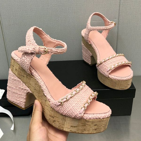 23ss tweed womens sandals platform heels slingbacks sheepskin dress shoes adjustable ankle buckle wedding shoe classic light pink with chain, Black
23ss tweed womens sandals platform heels slingbacks sheepskin dress shoes adjustable ankle buckle wedding shoe classic light pink with chain, Black