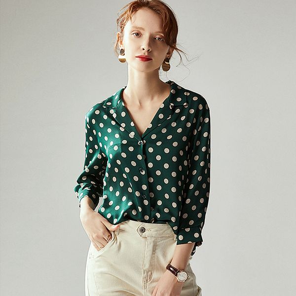 women's blouses shirts 100% silk blouse woman casual polka dot shirt printed simple design three quarter sleeve blouse office style 230, White
women's blouses shirts 100% silk blouse woman casual polka dot shirt printed simple design three quarter sleeve blouse office style 230, White