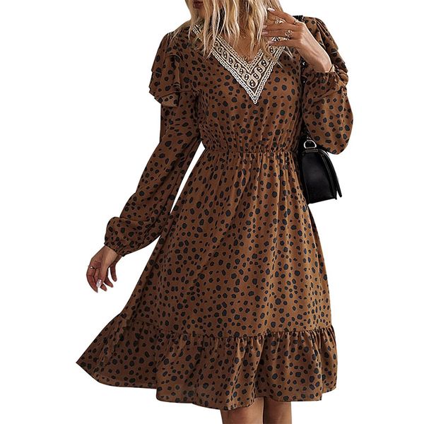 v-neck a-line women's casual dresses pullover dots printed slim high waist mid knee-length lace panelled neckline petal long sleeves ru, Black;gray
v-neck a-line women's casual dresses pullover dots printed slim high waist mid knee-length lace panelled neckline petal long sleeves ru, Black;gray