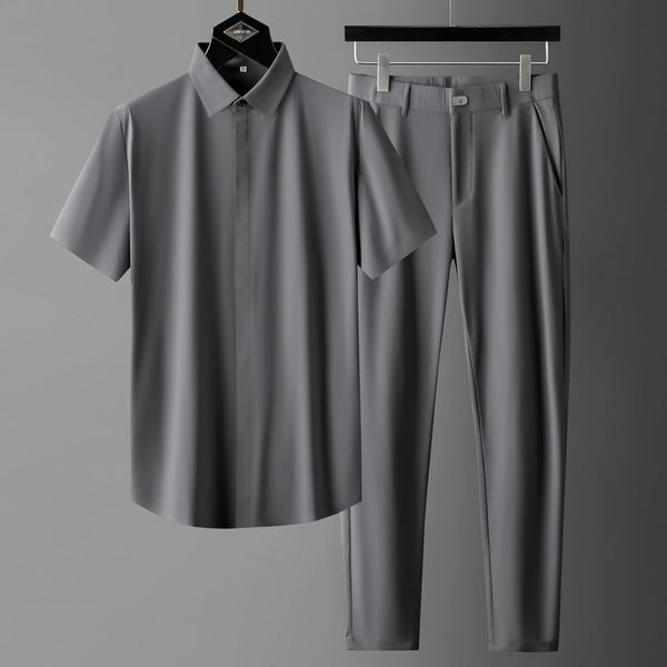 men's tracksuits minglu summer thin mens sets shirtspants luxury short sleeve soft silky casual male sets fashion slim fit business man, Gray
men's tracksuits minglu summer thin mens sets shirtspants luxury short sleeve soft silky casual male sets fashion slim fit business man, Gray
