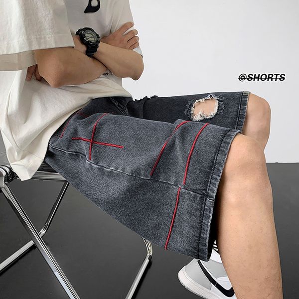 men's shorts summer loose ripped holes embroidery jeans men casual simple pockets straight women denim streetwear clothing 230424, White;black
men's shorts summer loose ripped holes embroidery jeans men casual simple pockets straight women denim streetwear clothing 230424, White;black