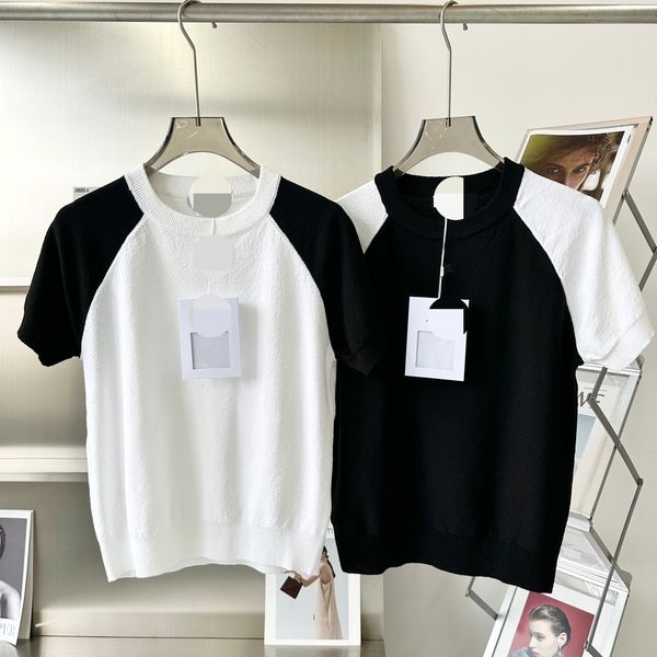 423 2023 spring summer brand same style sweater short sleeve black crew neck pullover fashion womens clothes womens feng, White;black
423 2023 spring summer brand same style sweater short sleeve black crew neck pullover fashion womens clothes womens feng, White;black