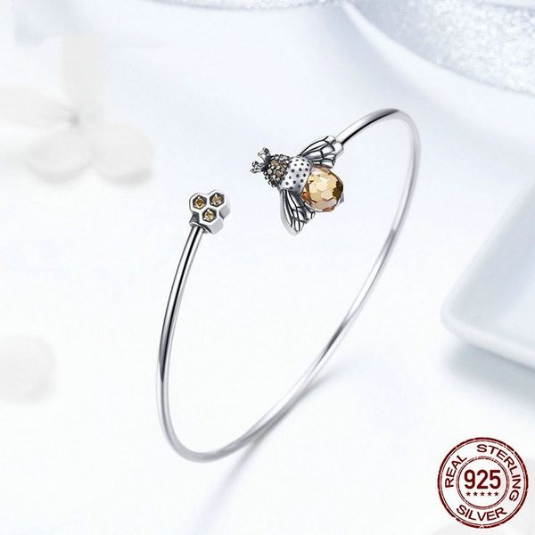 925 sterling silver solid bracelet bangles for woman crystal yellow bee bangle silver cute insect bracelets for women birthday gift fine jew, Black
925 sterling silver solid bracelet bangles for woman crystal yellow bee bangle silver cute insect bracelets for women birthday gift fine jew, Black