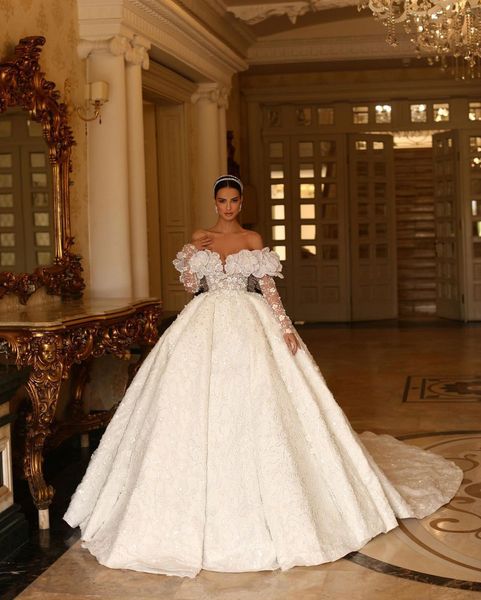 elegant ball gown wedding dresses long sleeves v neck sequins applique 3d lace flowers ruffles bridal gowns beads formal dress plus size cus, White
elegant ball gown wedding dresses long sleeves v neck sequins applique 3d lace flowers ruffles bridal gowns beads formal dress plus size cus, White