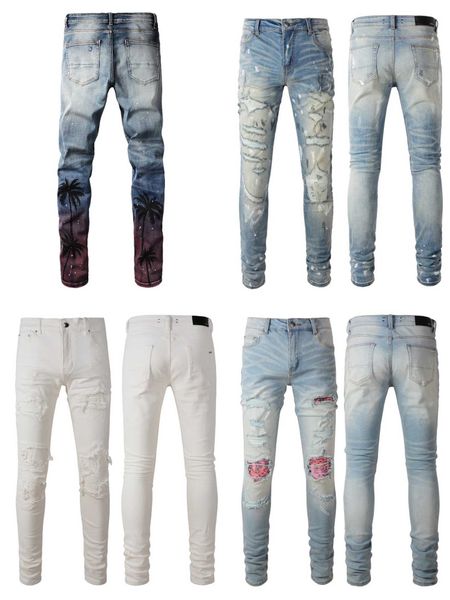 men's jeans designer clothing denim pants amiiri coconut tree splashing ink patch pink colored cashew flower distressed ripped skinny, Blue
men's jeans designer clothing denim pants amiiri coconut tree splashing ink patch pink colored cashew flower distressed ripped skinny, Blue