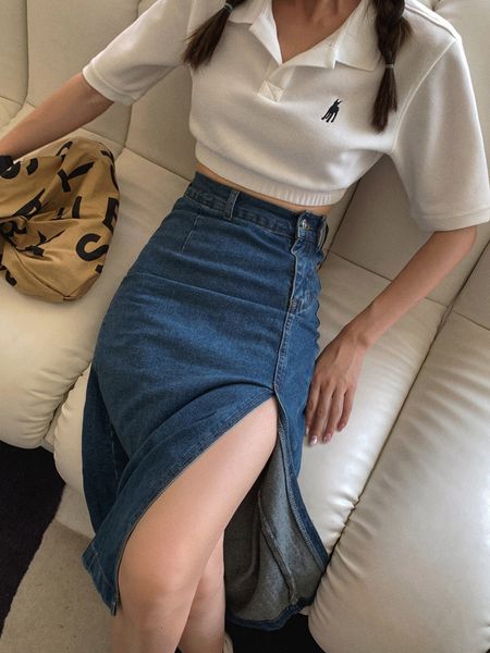 skirts denim women 2023 summer korean fashion clothing blue long pencil casual midcalf high waist irregular jean style 230424, Black
skirts denim women 2023 summer korean fashion clothing blue long pencil casual midcalf high waist irregular jean style 230424, Black