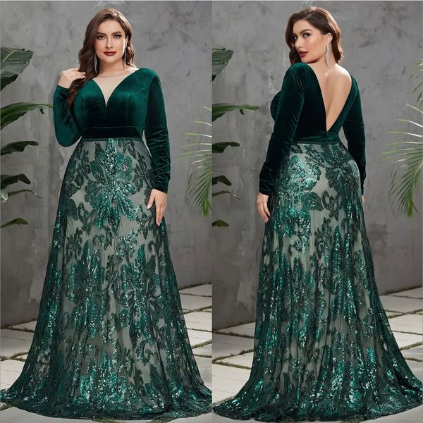 designer lace plus size evening dresses sheer v neck long sleeves prom gowns a line floor length velvet special occasion dress, Black
designer lace plus size evening dresses sheer v neck long sleeves prom gowns a line floor length velvet special occasion dress, Black