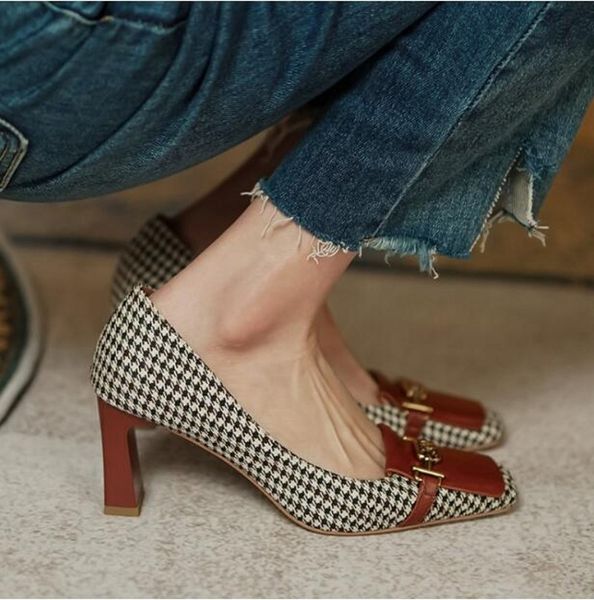 vintage kitten heel single shoes women fashion square toe cow leather lady check wedding dress shoes, Black
vintage kitten heel single shoes women fashion square toe cow leather lady check wedding dress shoes, Black