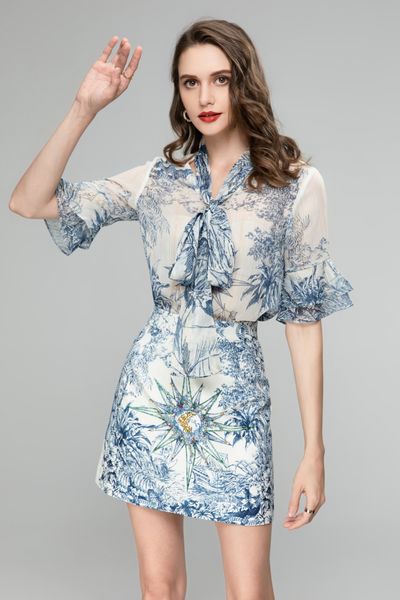 fanncy dress floral printed bell sleeve mini dress two pieces set, White 
fanncy dress floral printed bell sleeve mini dress two pieces set, White
