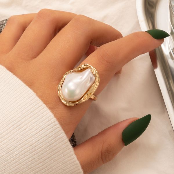 single gem ring fashion french personalized creative design sense index finger ring irregular pearl opening ring light luxury temperament ha, Golden;silver
single gem ring fashion french personalized creative design sense index finger ring irregular pearl opening ring light luxury temperament ha, Golden;silver
