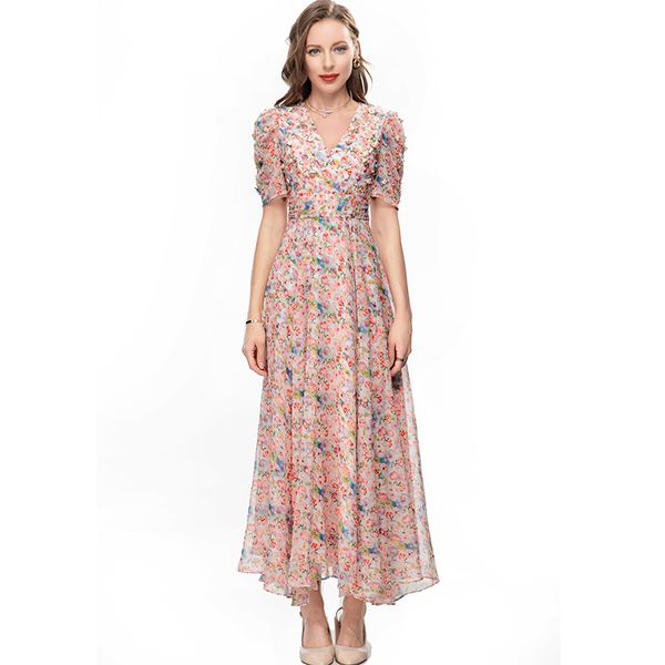 women's runway dresses v neck short sleeves floral printed beaded elegant fashion designer maxi vestidos, Black
women's runway dresses v neck short sleeves floral printed beaded elegant fashion designer maxi vestidos, Black