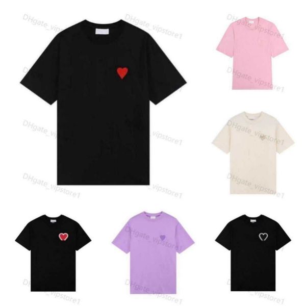

paris designer amis t shirt 2023 new macarone candy color love embroidery letter a hearts pure cotton short sleeves for men and women mz, White;black
