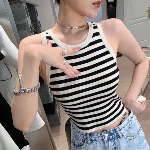 2023 knitted stripe tank women's underlay slim fit bottom t-shirt, Black
2023 knitted stripe tank women's underlay slim fit bottom t-shirt, Black