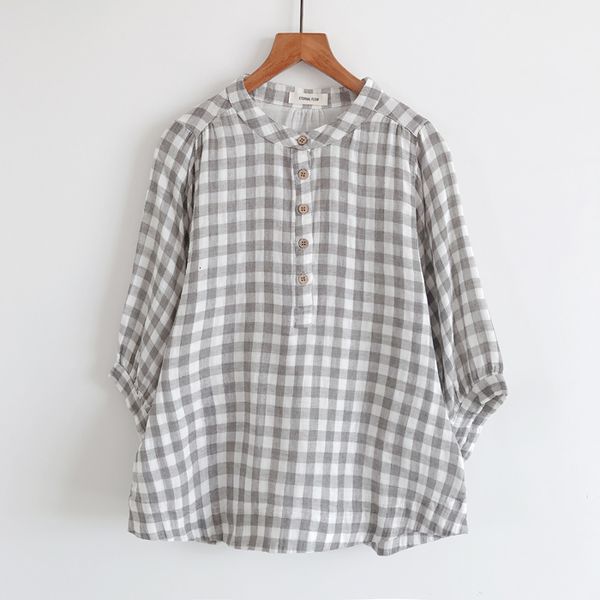 women's blouses shirts contracted japanese small grid double yarn show thin coat loose bat sleeve cotton shirt female 7 minutes of slee, White
women's blouses shirts contracted japanese small grid double yarn show thin coat loose bat sleeve cotton shirt female 7 minutes of slee, White