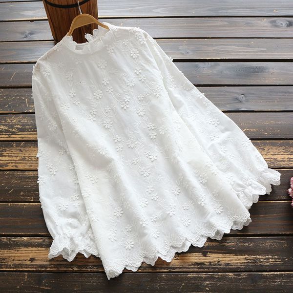 women's blouses shirts 6753 mori girl autumn women blouse embroidered flower stand collar cotton shirt casual pullover 230424, White
women's blouses shirts 6753 mori girl autumn women blouse embroidered flower stand collar cotton shirt casual pullover 230424, White