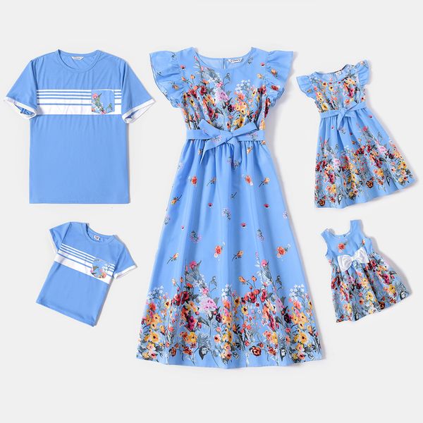 family matching outfits patpat floral print rufflesleeve belted midi dresses and striped shortsleeve tshirts sets 230424, Blue
family matching outfits patpat floral print rufflesleeve belted midi dresses and striped shortsleeve tshirts sets 230424, Blue