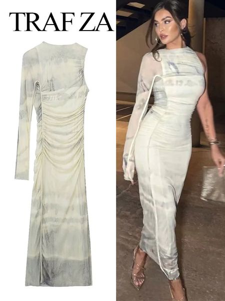 two piece dress trafza women's printed tulle asymmetric vintage one long sleeve ruched o neck back zipper slim female 23425, White
two piece dress trafza women's printed tulle asymmetric vintage one long sleeve ruched o neck back zipper slim female 23425, White