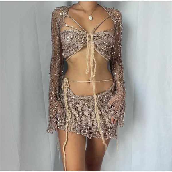 two piece dress 4 pieces set sequins knitted dress sets hollow out women sleeveless cropped midi bodycon skirt suit summer beach outfits j23, White
two piece dress 4 pieces set sequins knitted dress sets hollow out women sleeveless cropped midi bodycon skirt suit summer beach outfits j23, White