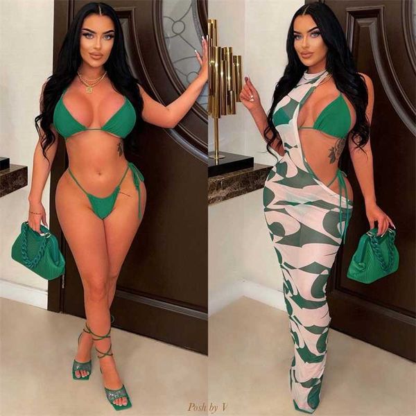 two piece dress mesh printed hollow out 3pcs set summer halter neck bandage bikini set and irregular long maxi beach dress holiday cover up, White
two piece dress mesh printed hollow out 3pcs set summer halter neck bandage bikini set and irregular long maxi beach dress holiday cover up, White