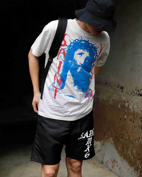 designer fashion t shirt saint michael character print american casual loose couple popular shoulder drop short sleeve summer t-shirt, White;black
designer fashion t shirt saint michael character print american casual loose couple popular shoulder drop short sleeve summer t-shirt, White;black