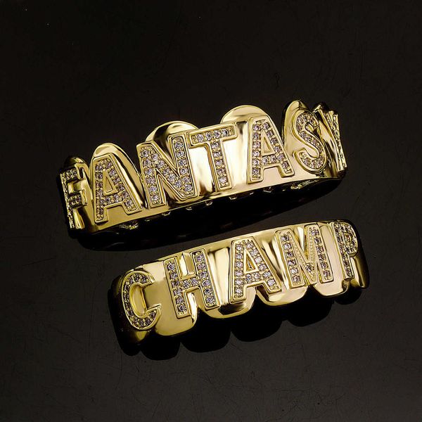 2023 new hip hop teeth grillz set dental mouth vampirt braces full diamond cubic zircon english letter fantasy champ 14k real gold plated to, Black
2023 new hip hop teeth grillz set dental mouth vampirt braces full diamond cubic zircon english letter fantasy champ 14k real gold plated to, Black
