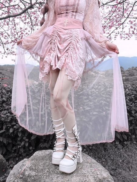 skirts blood supply original pink mesh skirt asymmetic drawstring spring romantic gothic velvet lotus embroidery 230424, Black
skirts blood supply original pink mesh skirt asymmetic drawstring spring romantic gothic velvet lotus embroidery 230424, Black