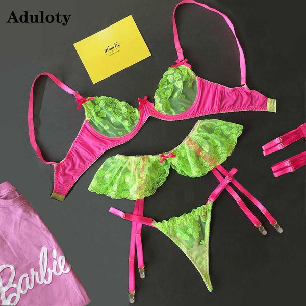set new women' fluorescent lace embroidered garter underwear set steel ring gathered bra mesh perspective thong lingerie set j230425, Red;black
set new women' fluorescent lace embroidered garter underwear set steel ring gathered bra mesh perspective thong lingerie set j230425, Red;black