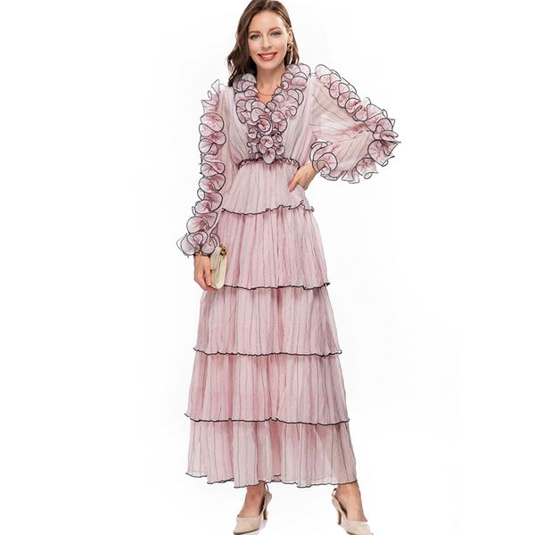 women's runway dresses v neck long sleeves ruffles tiered piping elegant fashion designer party prom gown, Black
women's runway dresses v neck long sleeves ruffles tiered piping elegant fashion designer party prom gown, Black