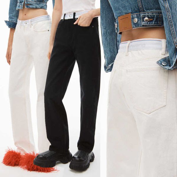 spring new king high waist rubber band spliced jeans women's aw casual versatile letter straight leg pants, Blue
spring new king high waist rubber band spliced jeans women's aw casual versatile letter straight leg pants, Blue