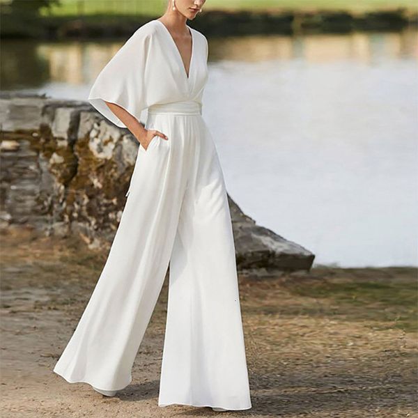 women's jumpsuits rompers autumn office casual solid wide leg pants elegant straight deep v half sleeve high waist 230425, Black;white
women's jumpsuits rompers autumn office casual solid wide leg pants elegant straight deep v half sleeve high waist 230425, Black;white