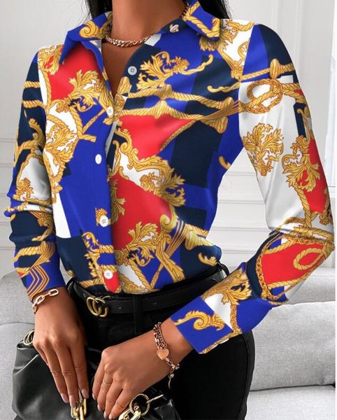 women lapel neck shirt 2023 new spring floral & chains printed long sleeved blouses fashion designer shirts, White
women lapel neck shirt 2023 new spring floral & chains printed long sleeved blouses fashion designer shirts, White