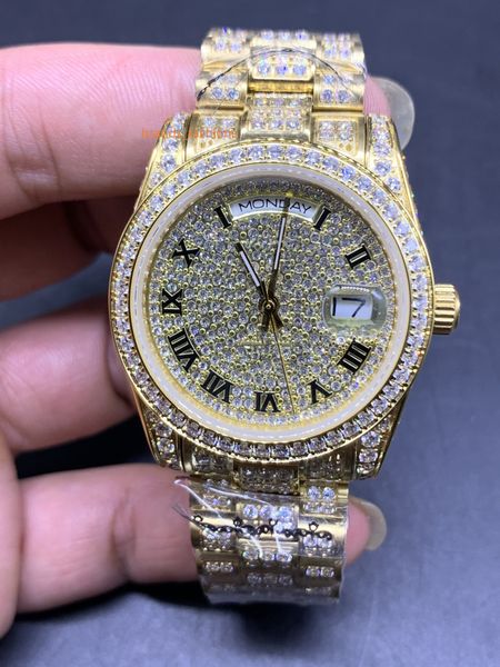 men's hip-hop rap style watch gold all ice out diamond fashion watch men's automatic mechanical sports watches roman numerals 36mm, Slivery;brown
men's hip-hop rap style watch gold all ice out diamond fashion watch men's automatic mechanical sports watches roman numerals 36mm, Slivery;brown