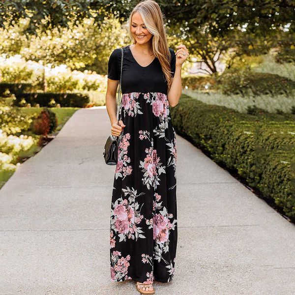 skinny holiday shiying style long dress summer new short sleeve v-neck printed waist fit, Black;gray
skinny holiday shiying style long dress summer new short sleeve v-neck printed waist fit, Black;gray