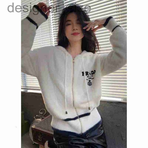 women's sweaters designer embroidered contrast colored edge zipper hooded knit cardigan with comfortable texture, soft and sticky skin, White;black
women's sweaters designer embroidered contrast colored edge zipper hooded knit cardigan with comfortable texture, soft and sticky skin, White;black