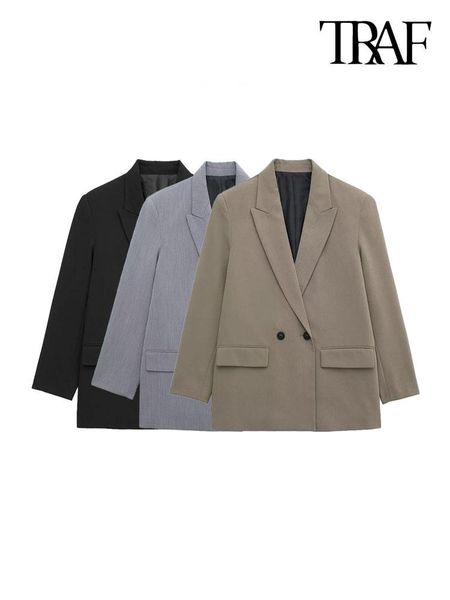 pants traf women fashion oversized double breasted blazer coat vintage long sleeve flap pockets female outerwear chic vestes femme, White
pants traf women fashion oversized double breasted blazer coat vintage long sleeve flap pockets female outerwear chic vestes femme, White