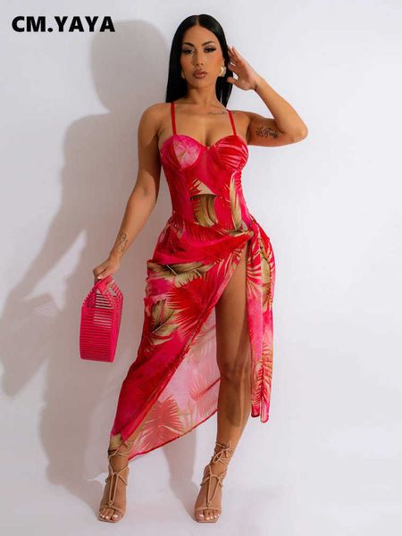two piece dress cmyaya leaf printed beach women's set tie up slit long maxi skirt suit bodysuit dress set 2023 holiday outfit two 2 pie, White
two piece dress cmyaya leaf printed beach women's set tie up slit long maxi skirt suit bodysuit dress set 2023 holiday outfit two 2 pie, White
